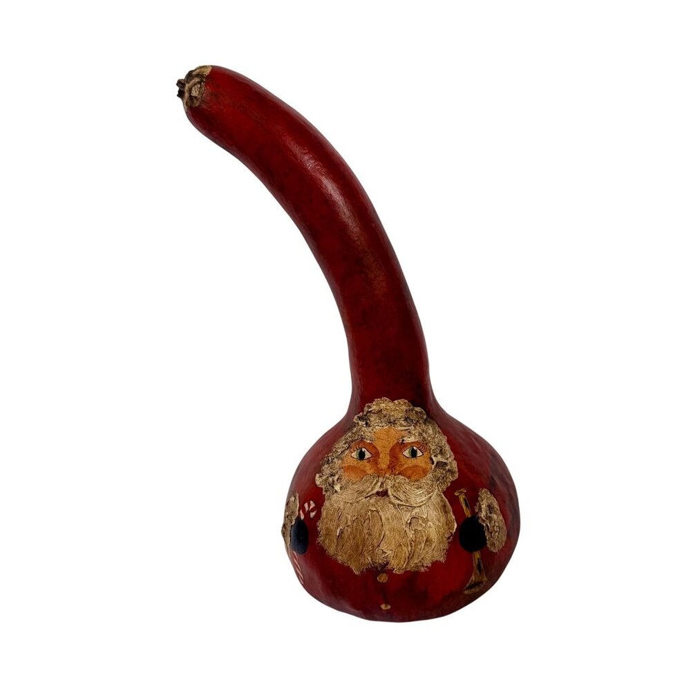 Folk Art Primitive Hand-Painted Santa Claus Gourd Decorative Red Holiday Unique